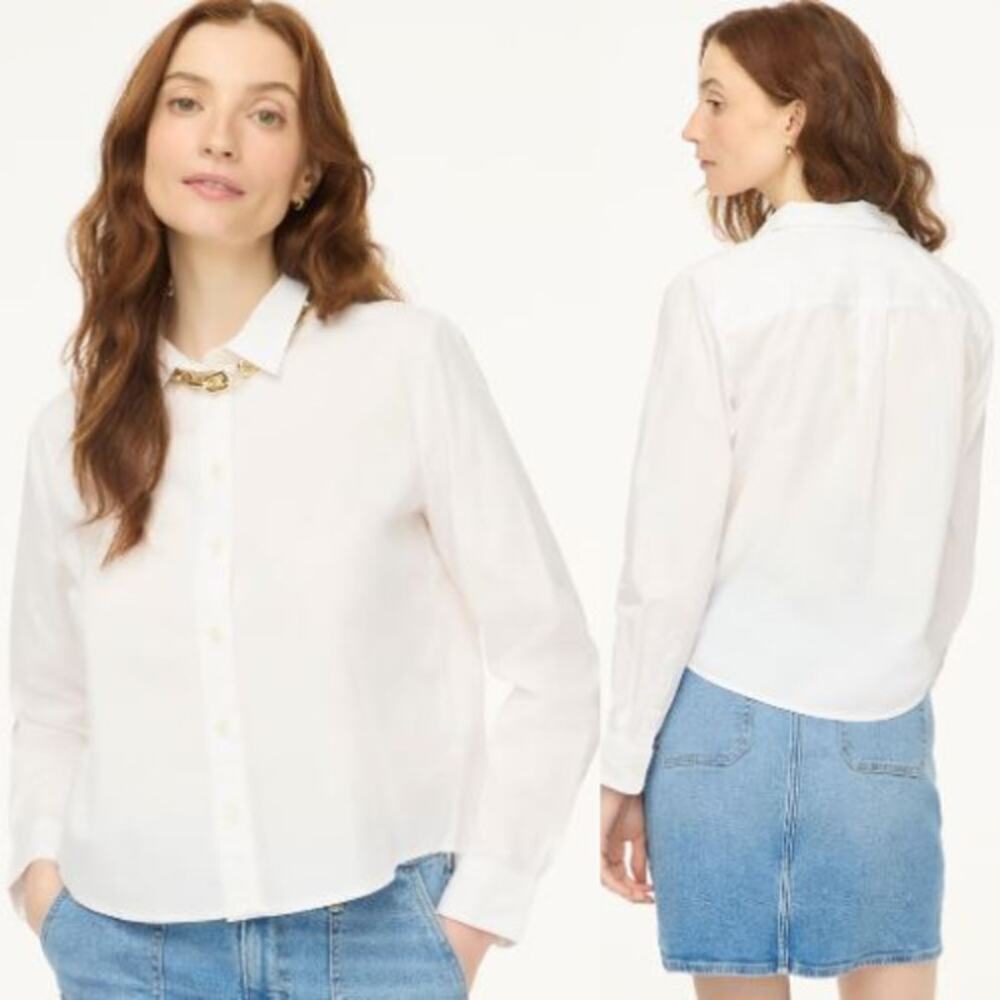 J. Crew Factory Petite Curved Hem Modern Button-Up Shirt CC811 White Size SP NWT
